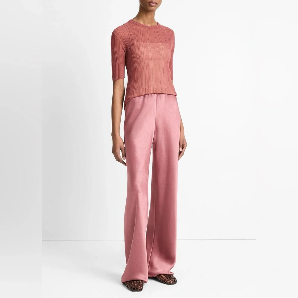 Vince Pink Satin Wide-Leg Pants - Picture 2 of 8